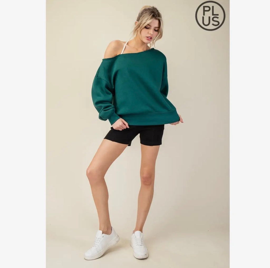 Curvy French Terry Fleece Off Shoulder Top