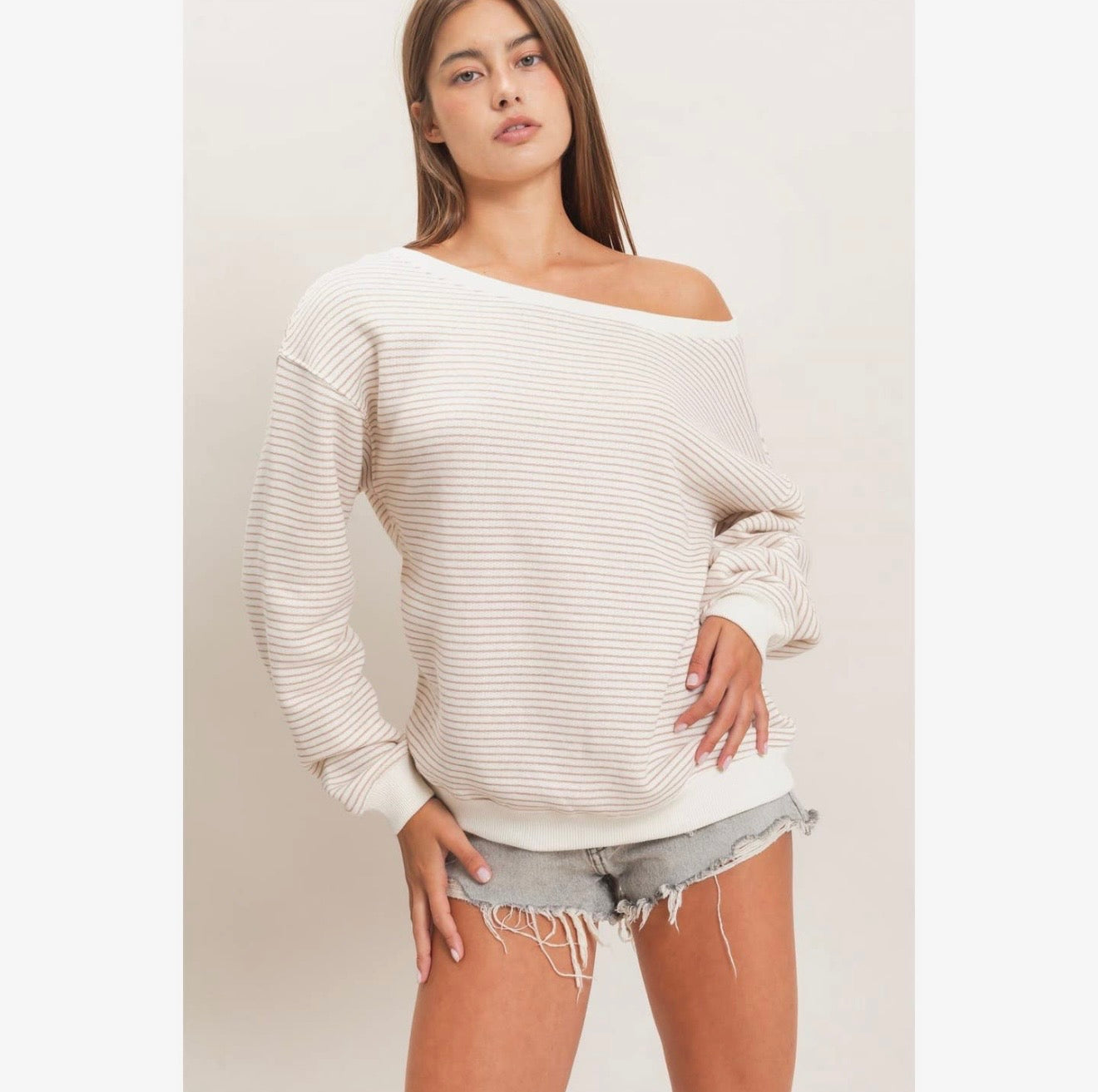 Stripe Off-Shoulder Sweatshirt