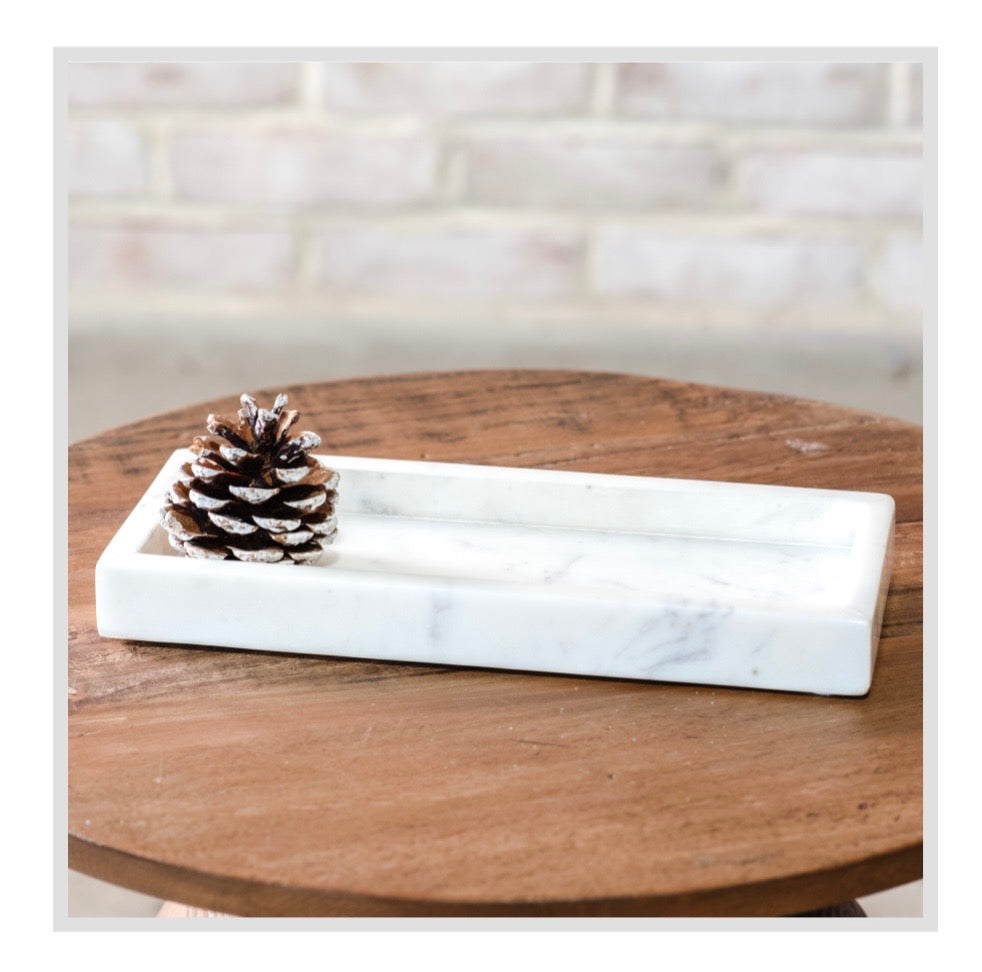 10" White Rectangle Marble Tray
