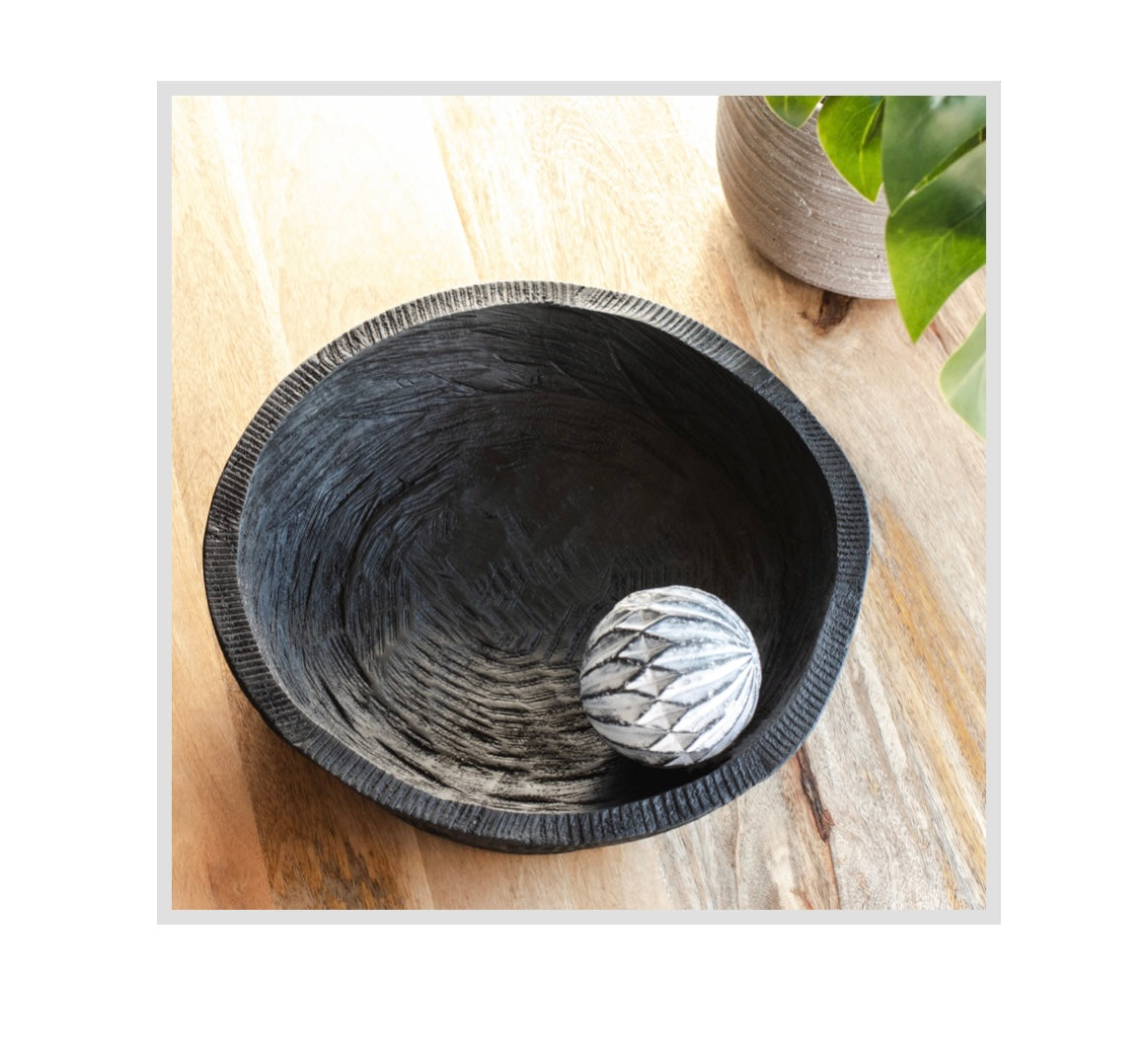 12.25" BLACK WOOD DOUGH BOWL