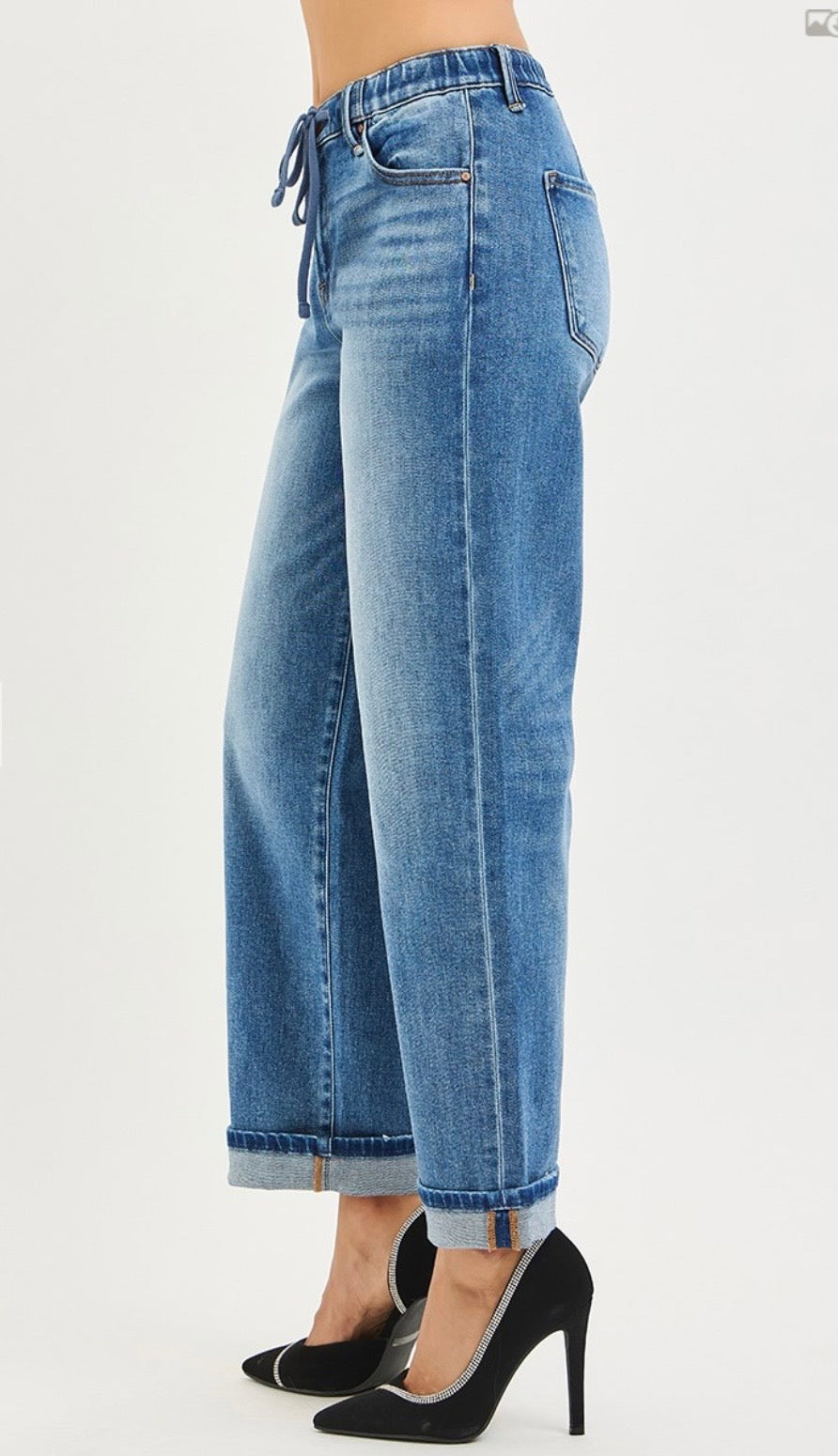 Risen Drawstring Waist Boyfriend Ankle Jean