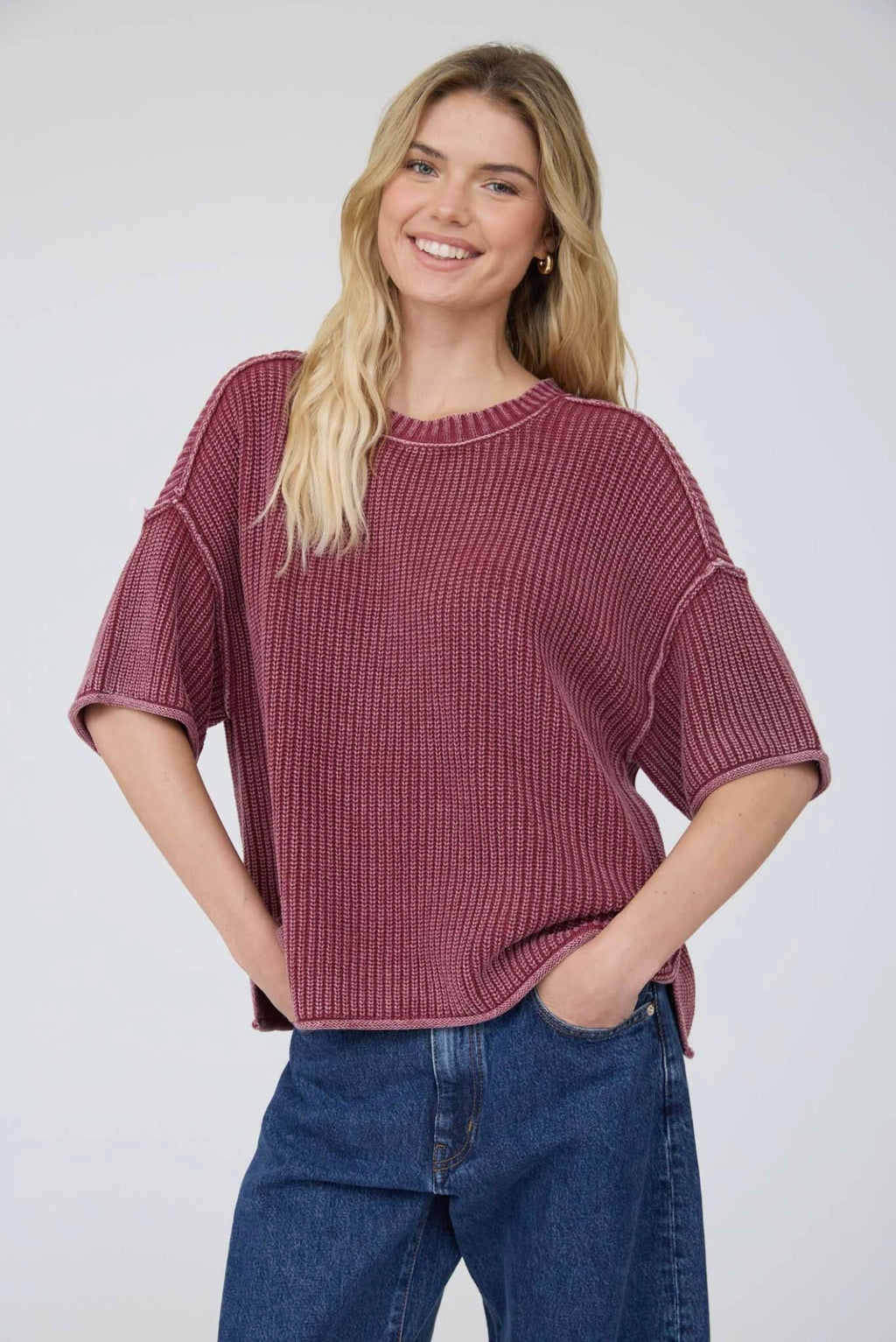 Mineral Washed Short Sleeved Sweater