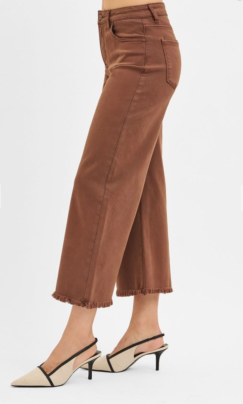 Risen Cocoa Tummy Control Raw Hem Jeans