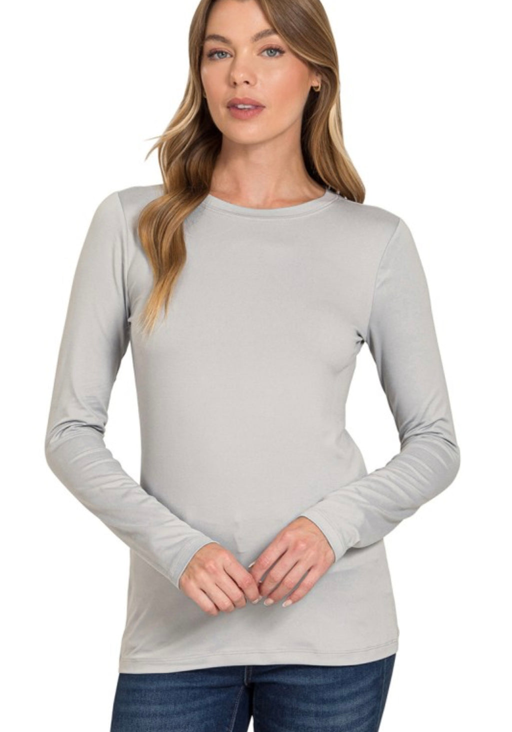 Brushed Microfiber Long Sleeve Round Neck Tee