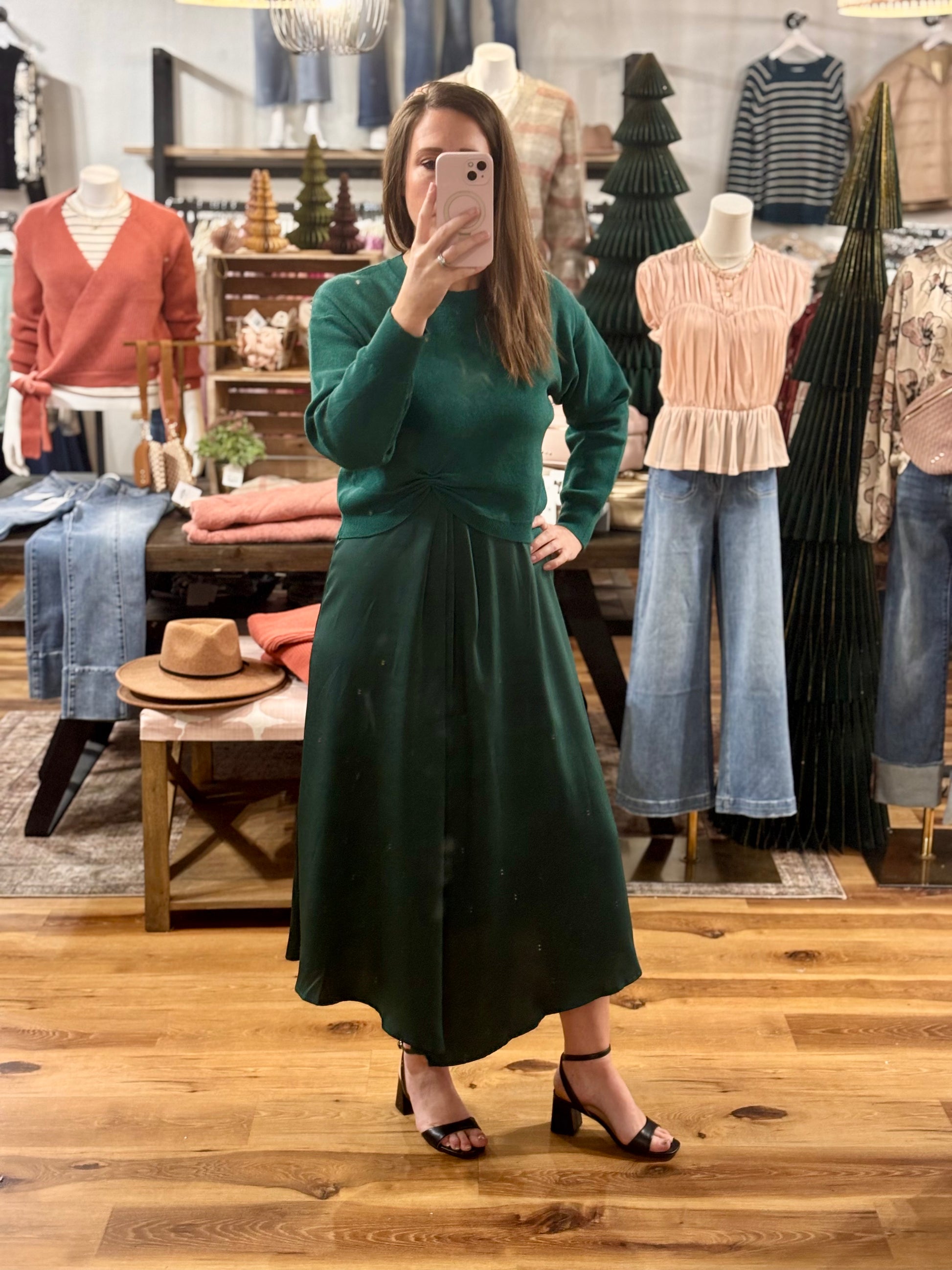 Front Pleat Dress and Sweater Set