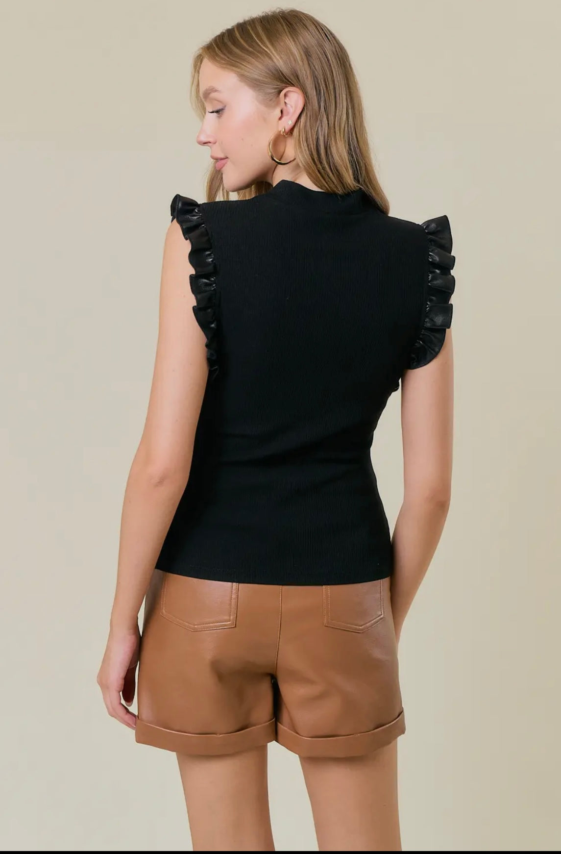 MOCK NECK RUFFLED TANK