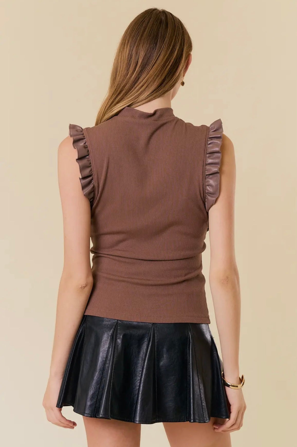 MOCK NECK RUFFLED TANK