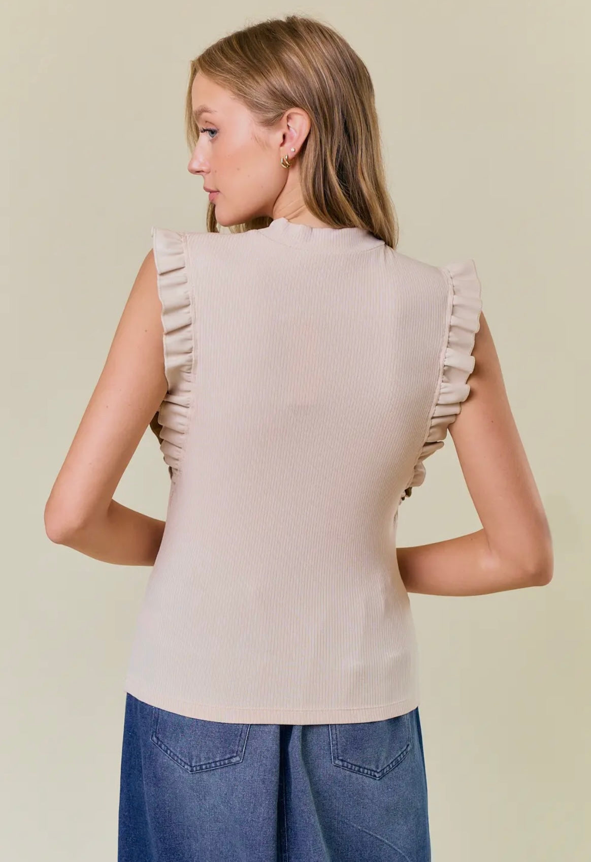 MOCK NECK RUFFLED TANK
