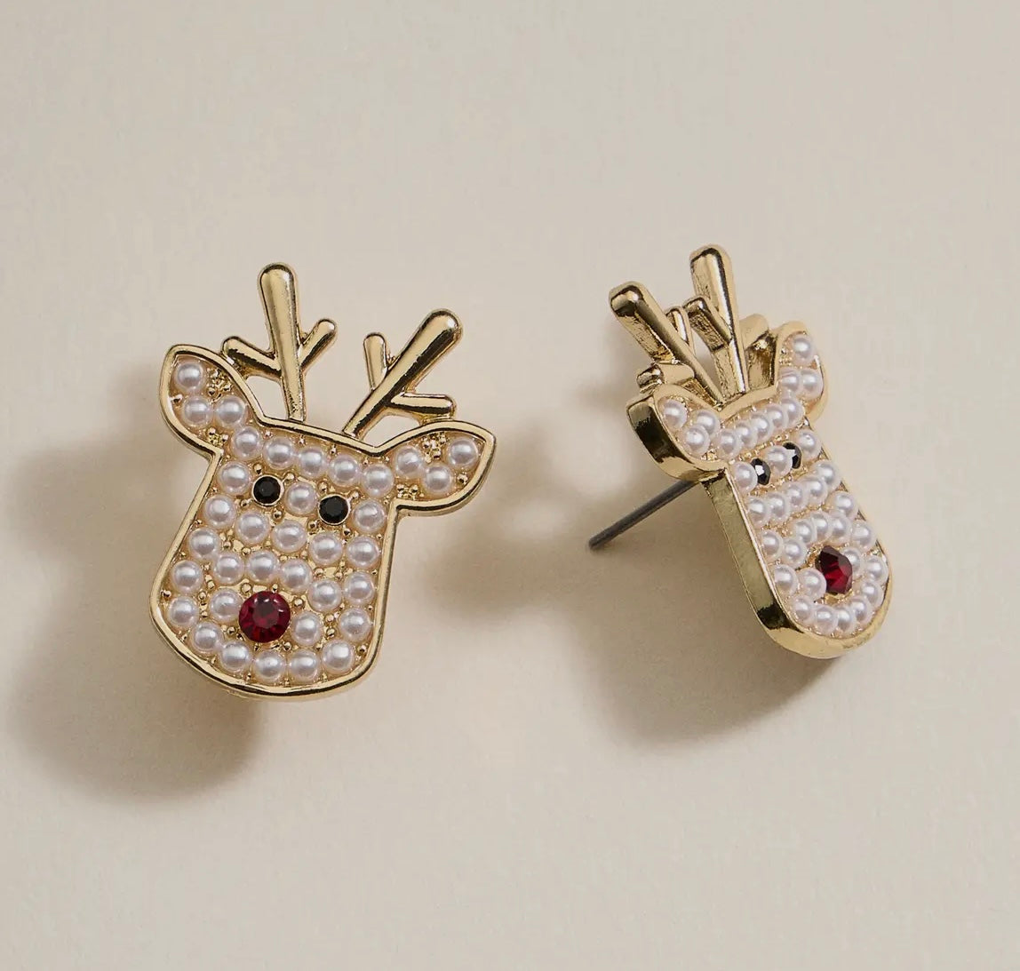 Christmas Rudolph Head Stud Earrings
