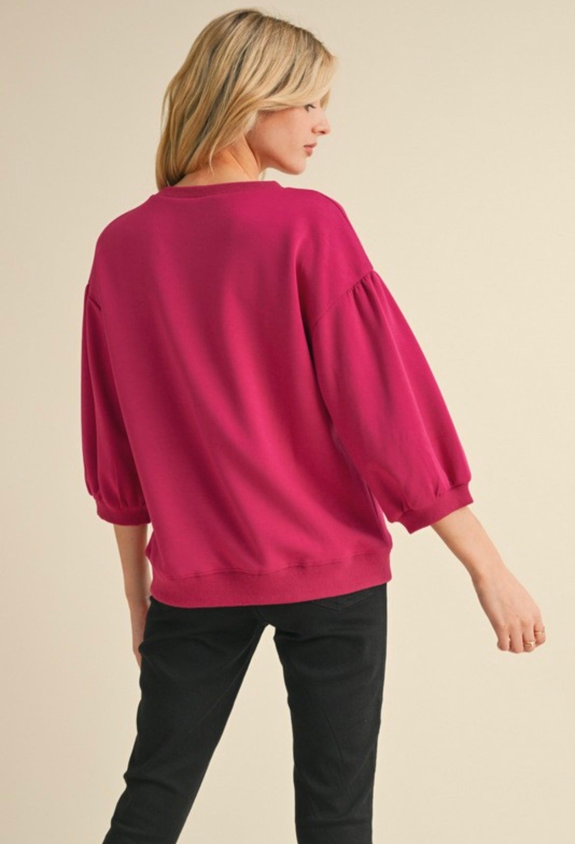 3/4 Peasant Sleeve Sweatshirt Top