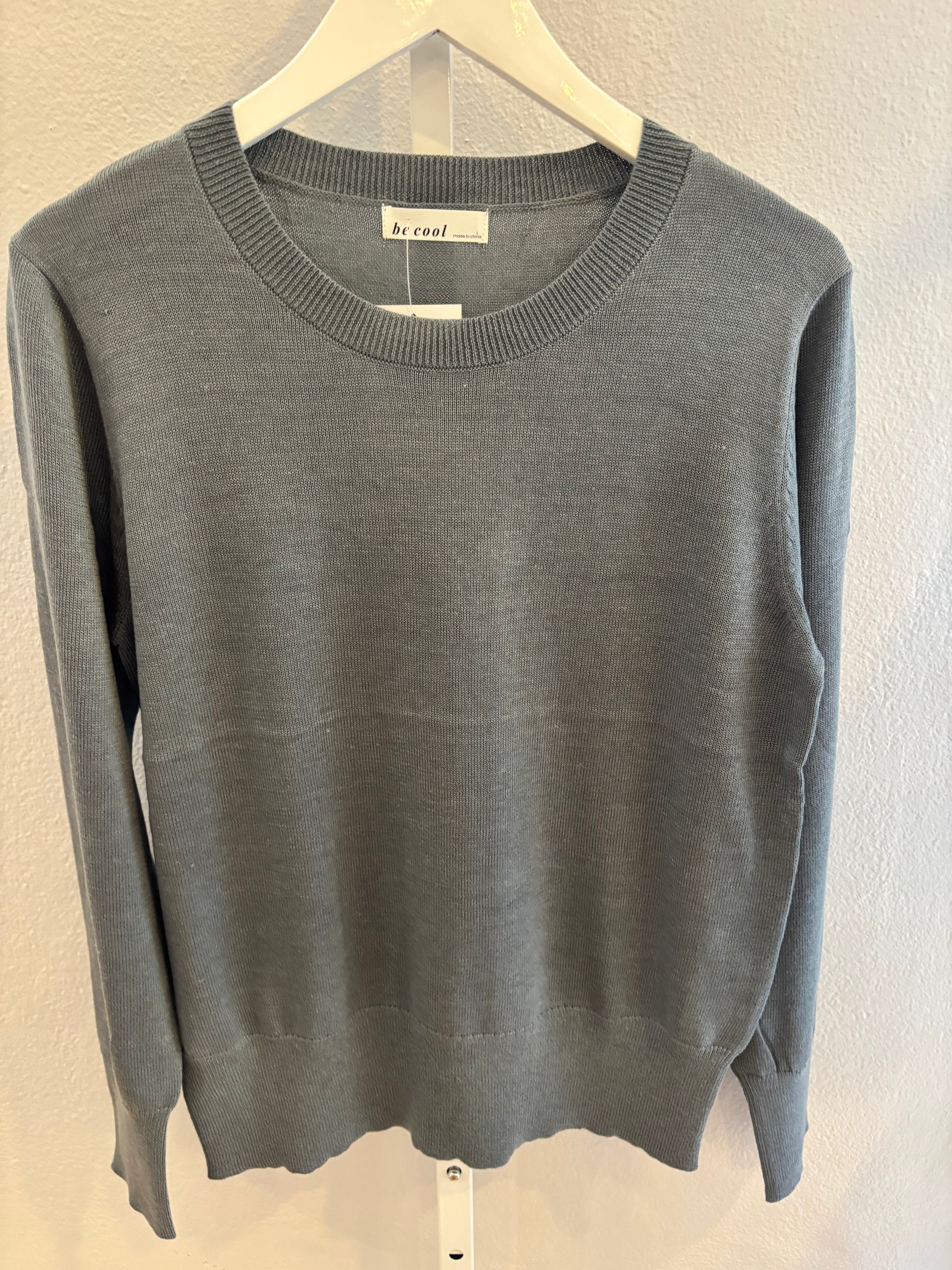 Classic Wool Blend Slate Crew Neck Sweater