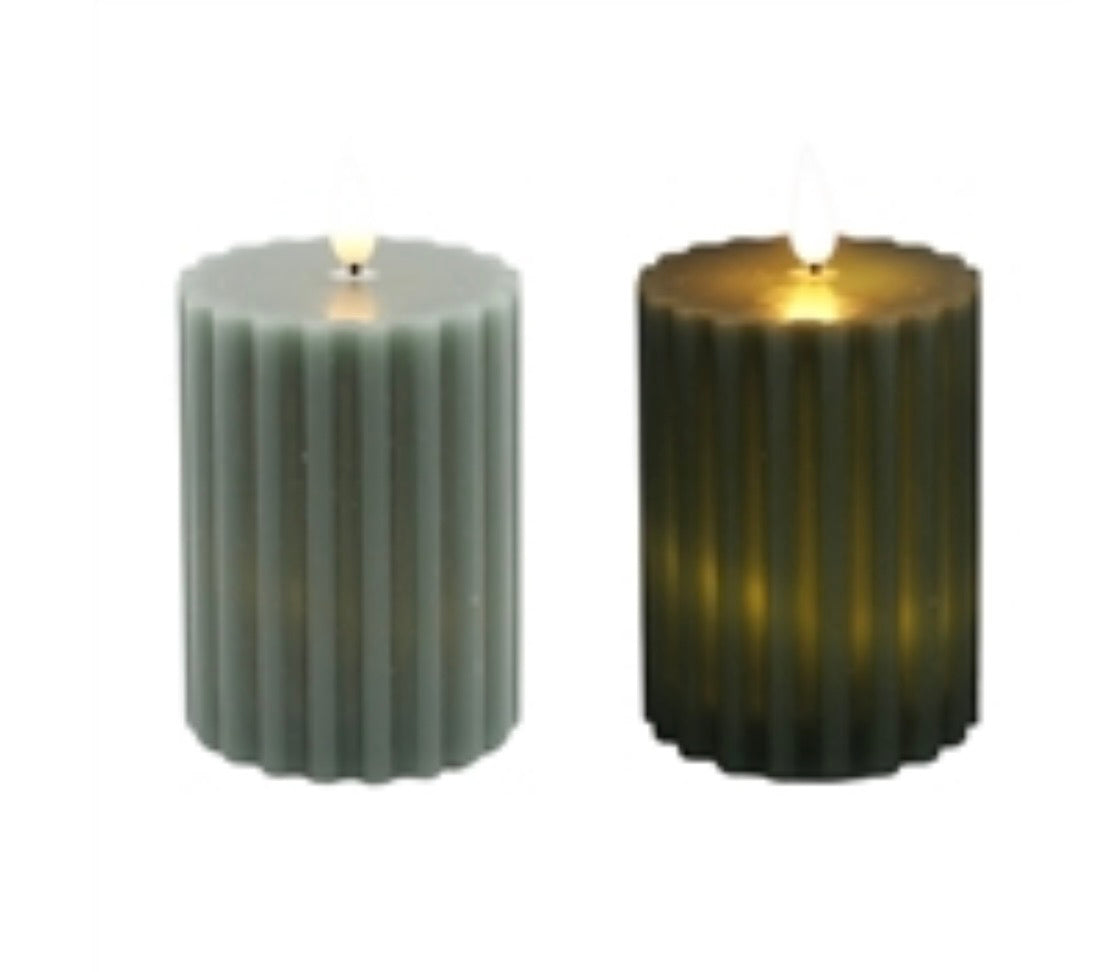 3x4" Light Green Ribbed LED Pillar Candle