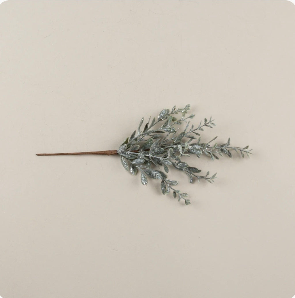 16" GLITTERED SAGE RUSCUS LEAF PICK