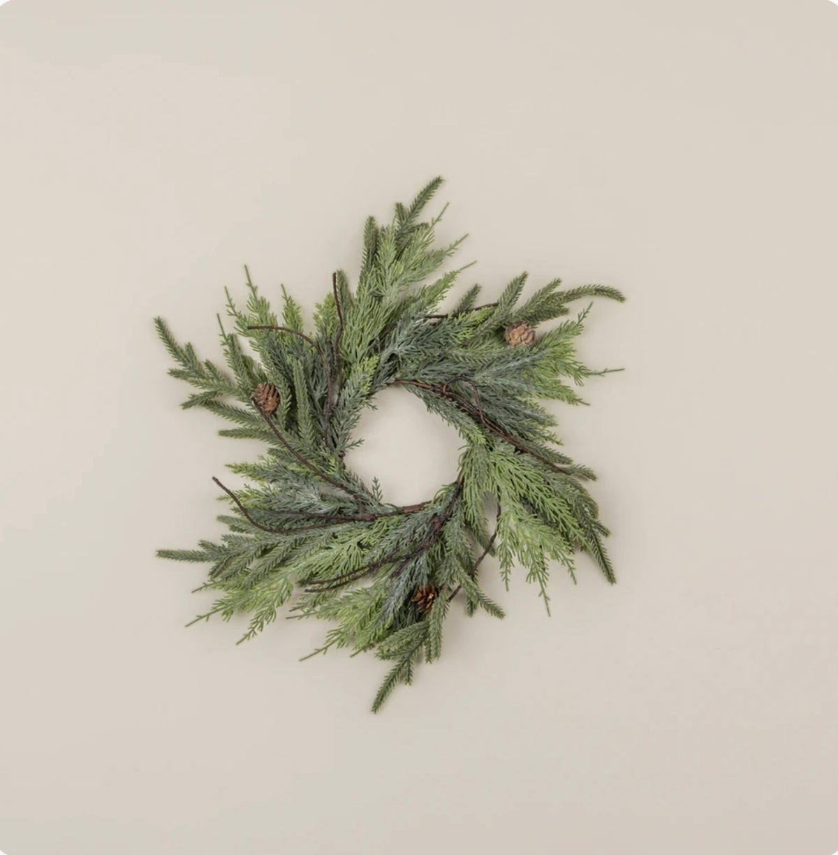 16" JUNIPER, PINE & FAUX TWIG CANDLE RING