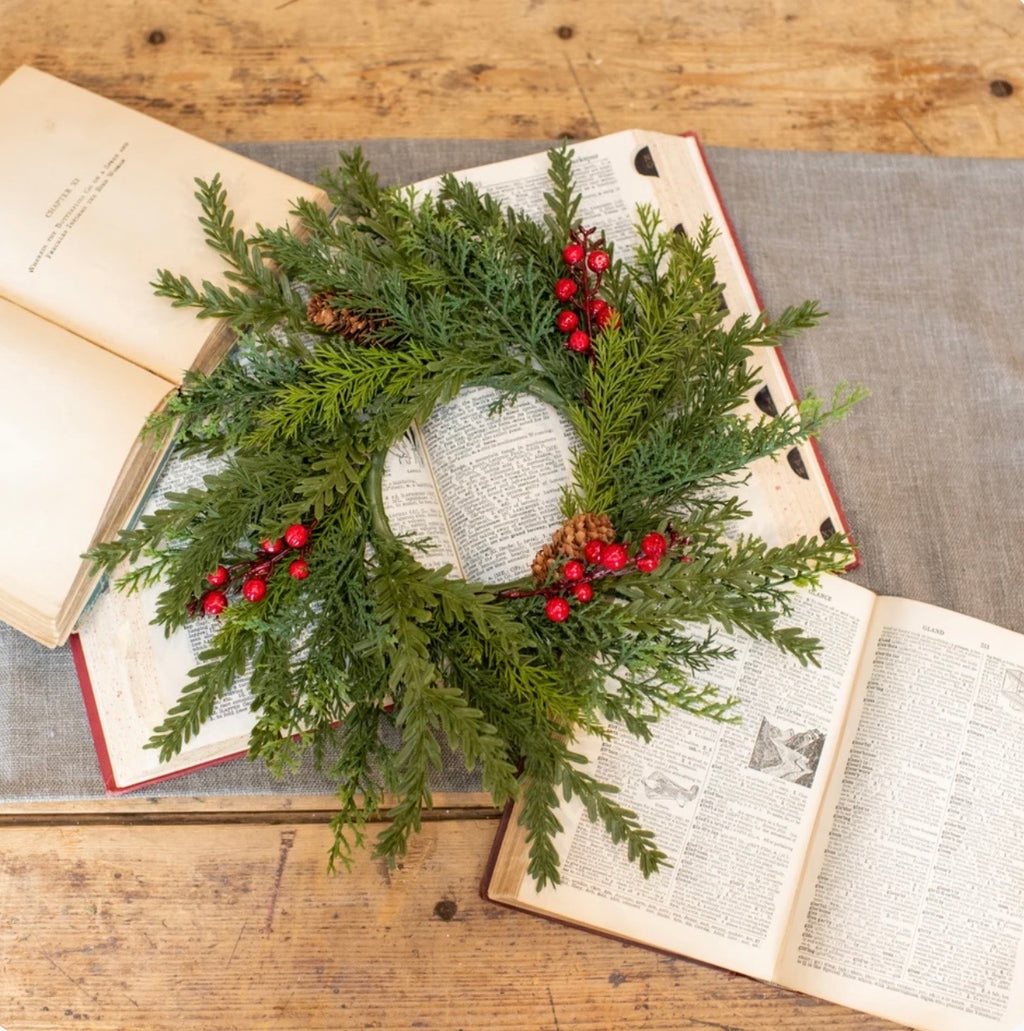 14" HEMLOCK & CEDAR CANDLE RING