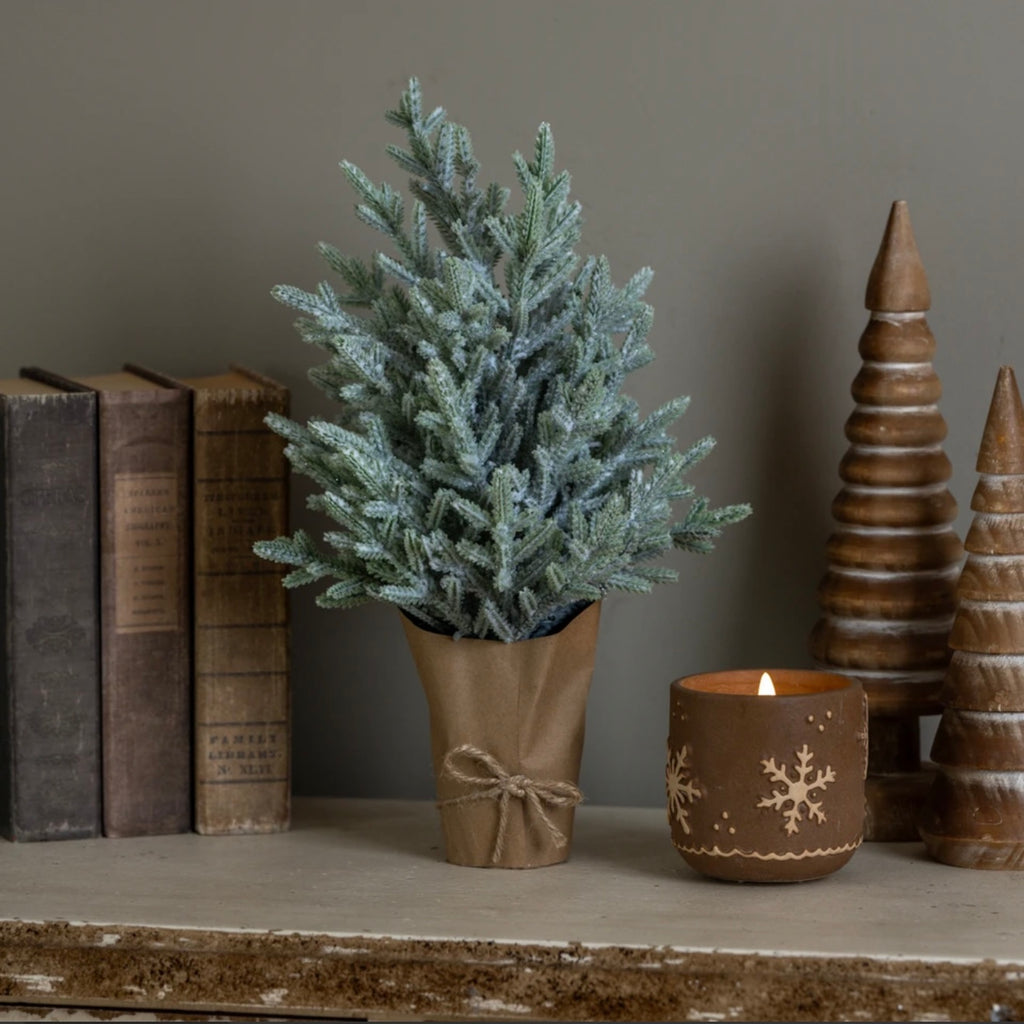 15.5" FROSTED PINE TREE IN PAPER WRAP