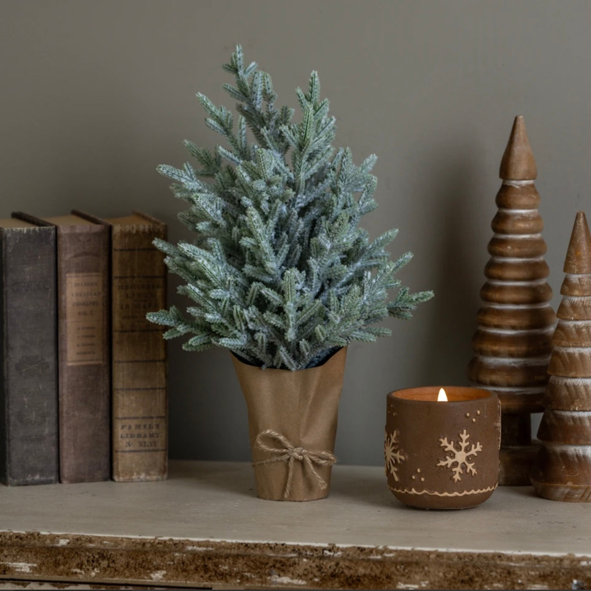 15.5" FROSTED PINE TREE IN PAPER WRAP