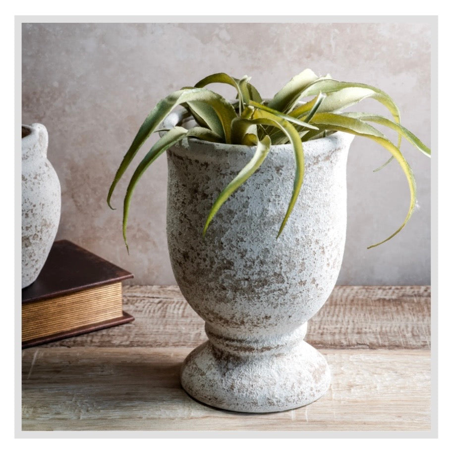 10" White Washed Ceramic Urn