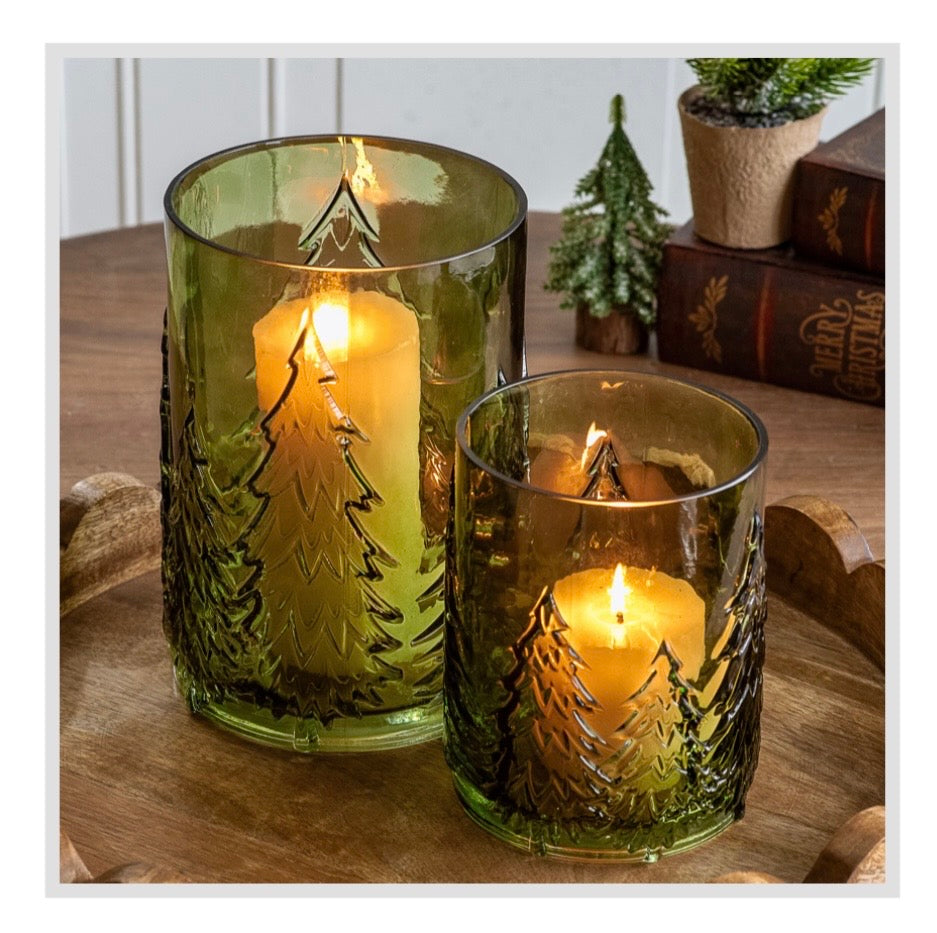 Green Glass Christmas Tree Candle Holders