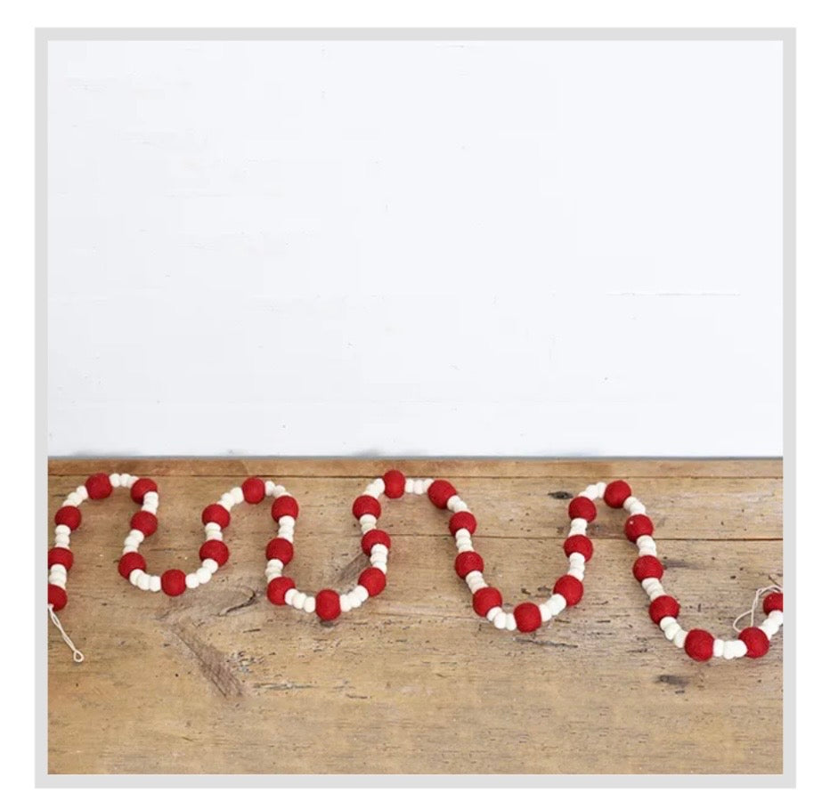 72" Red/Ivory Felt Pom Pom Garland