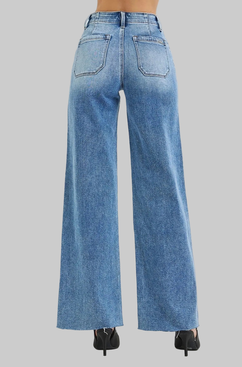 Risen High Rise Wide Leg Patch Pocket Jeans