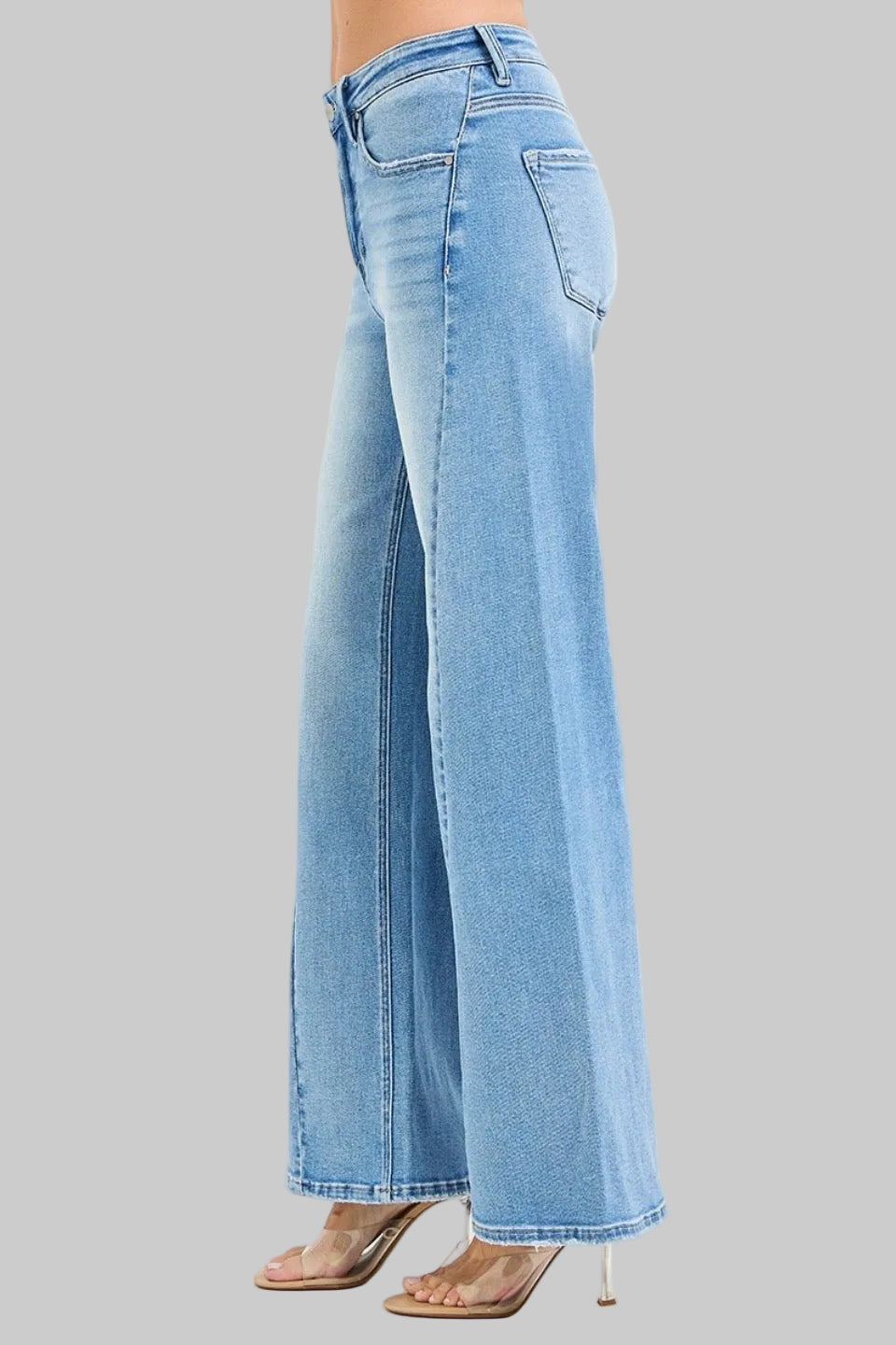 Risen High Rise Wide Leg Curved Seam Jeans
