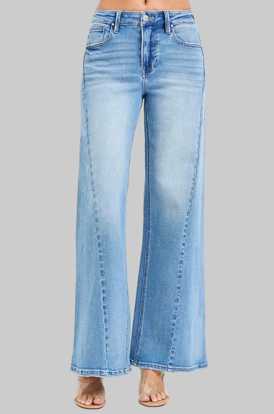 Risen High Rise Wide Leg Curved Seam Jeans