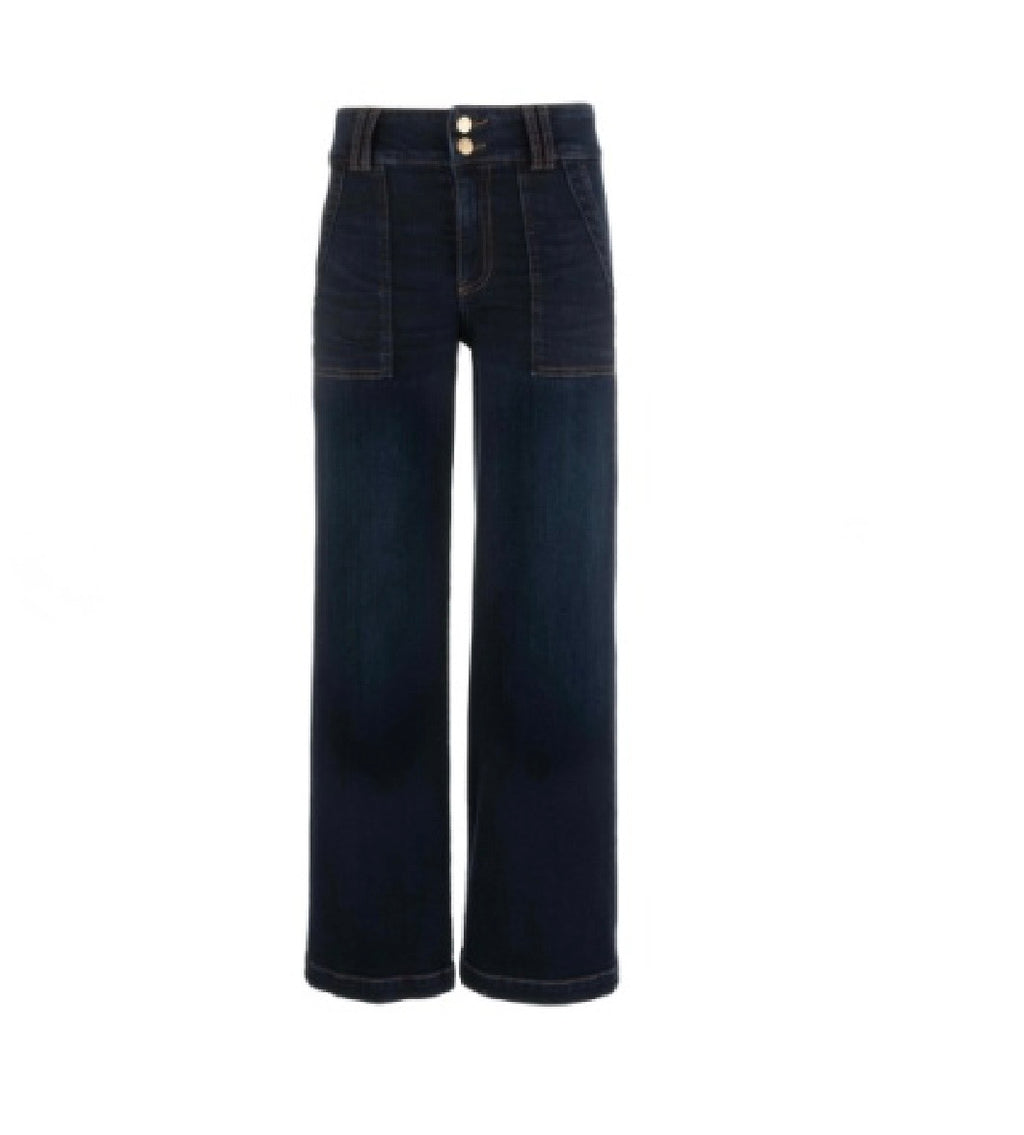 Kut Jodi High Rise Straight Leg Jeans with Front Patch Pockets and Double Buttons