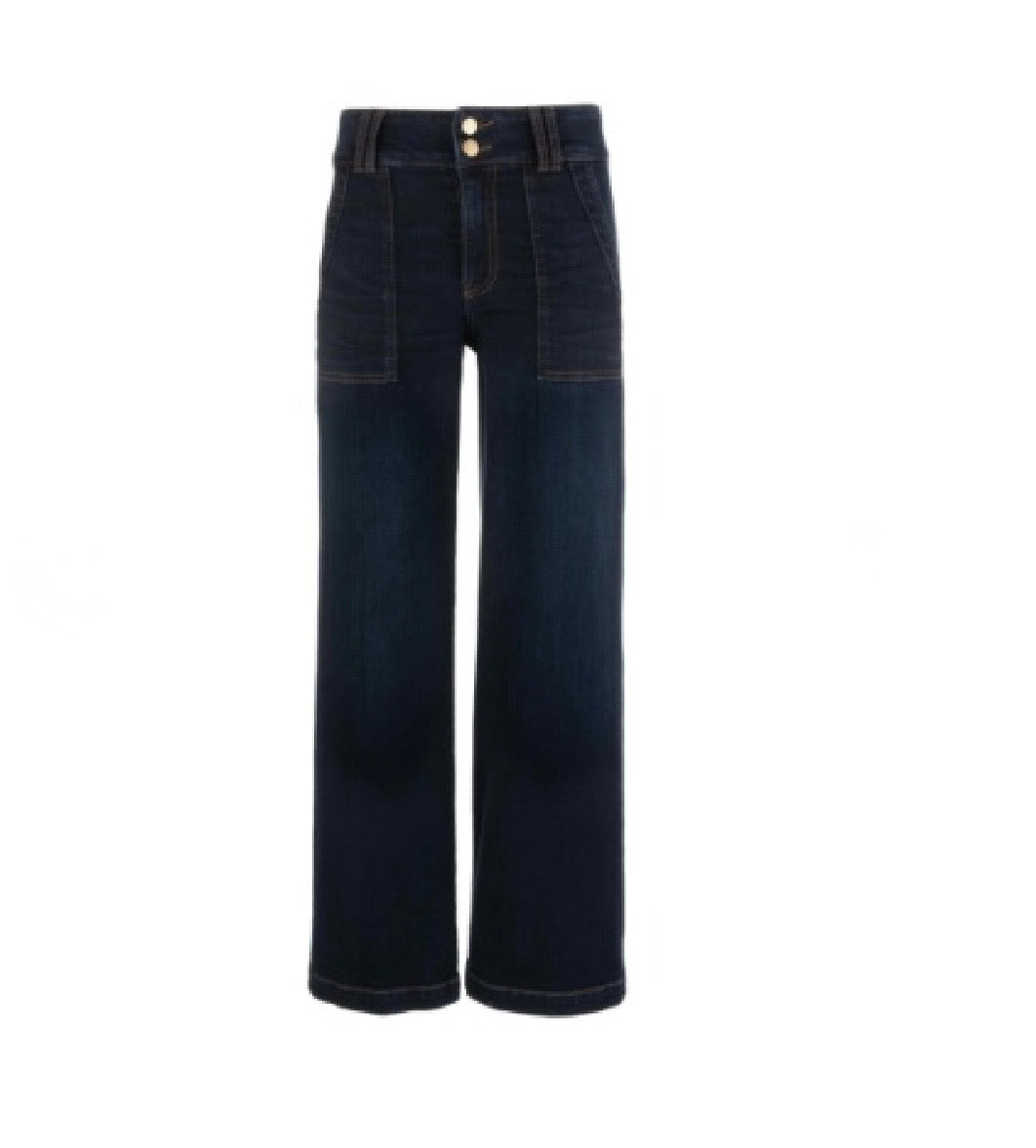 Kut Jodi High Rise Straight Leg Jeans with Front Patch Pockets and Double Buttons
