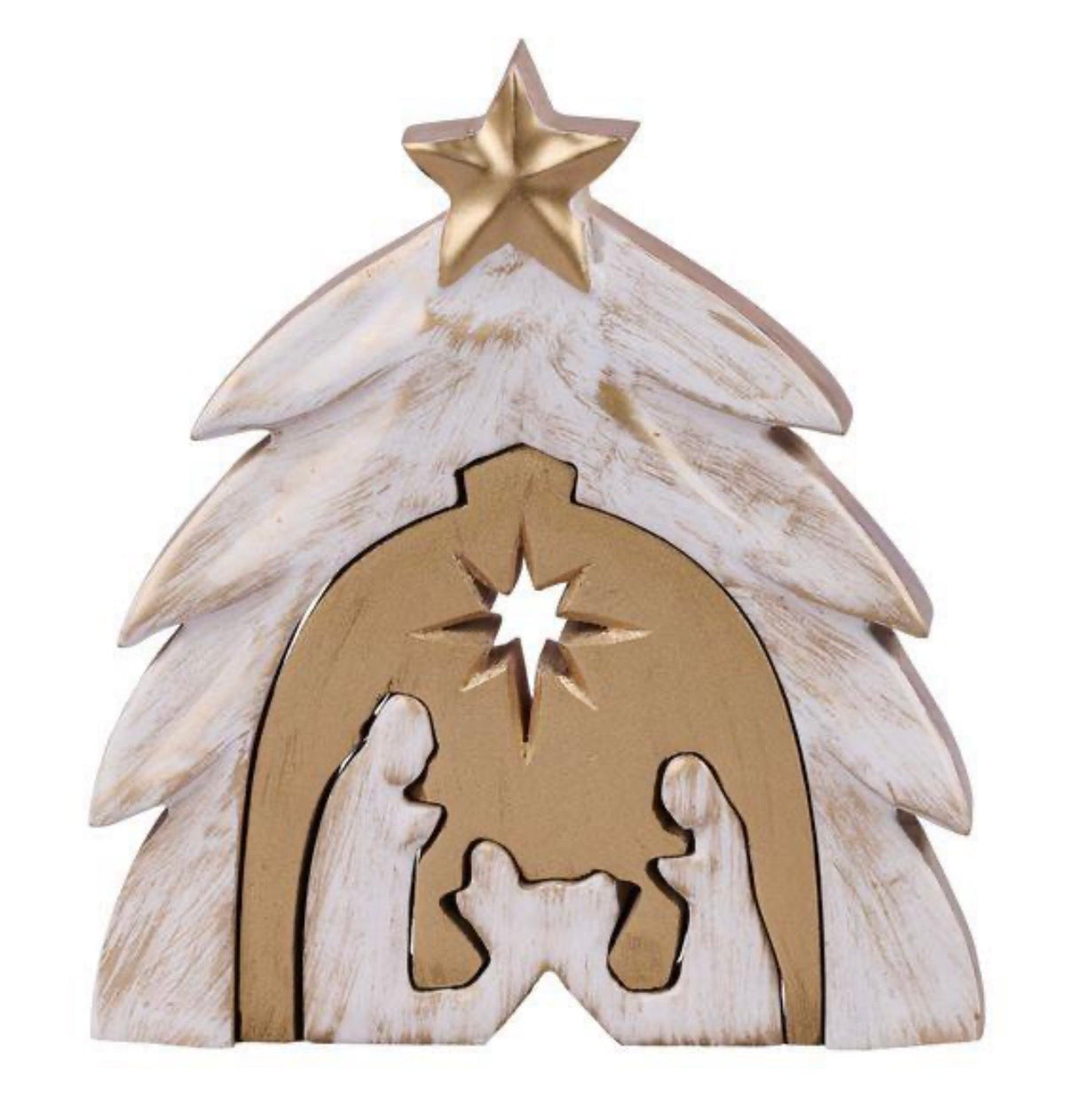 MANGO WOOD NATIVITY SET CREAM/GOLD