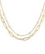 16" Paper clip pearl station layered necklace