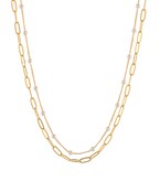 16" Paper clip pearl station layered necklace