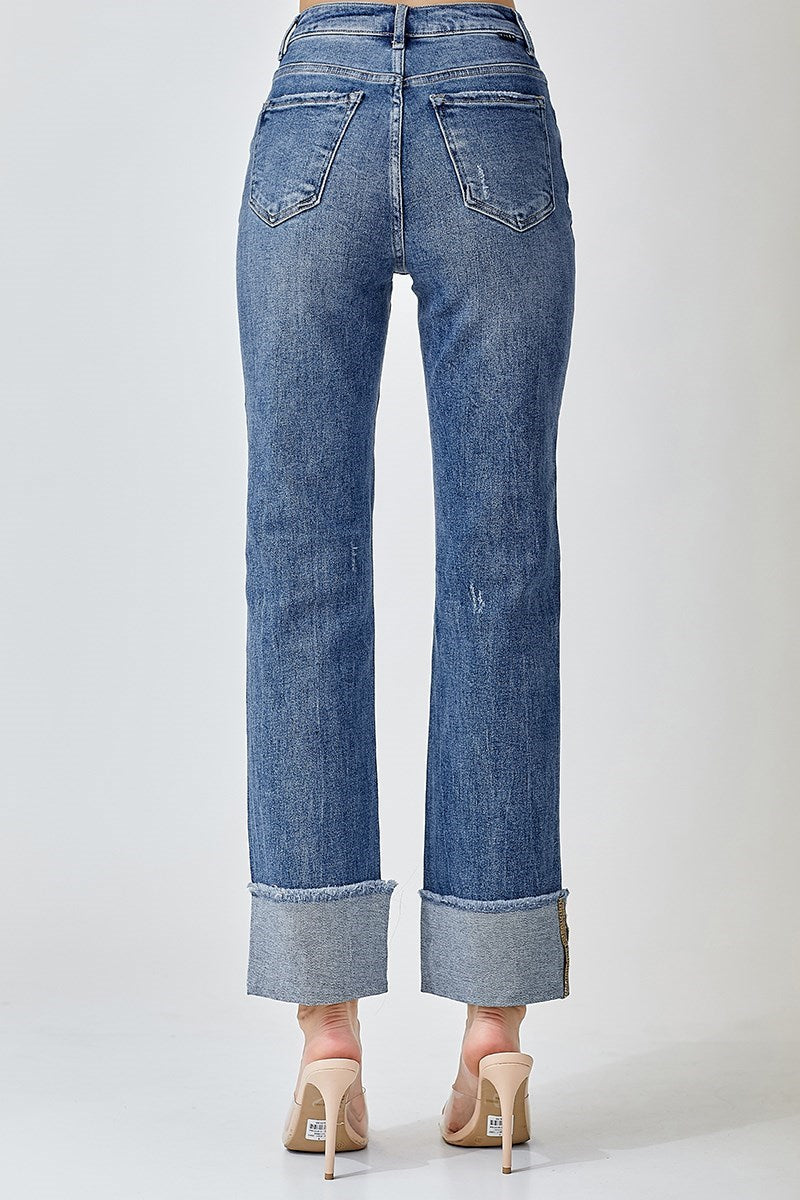 Risen High Rise Straight Cuffed Relaxed Jeans