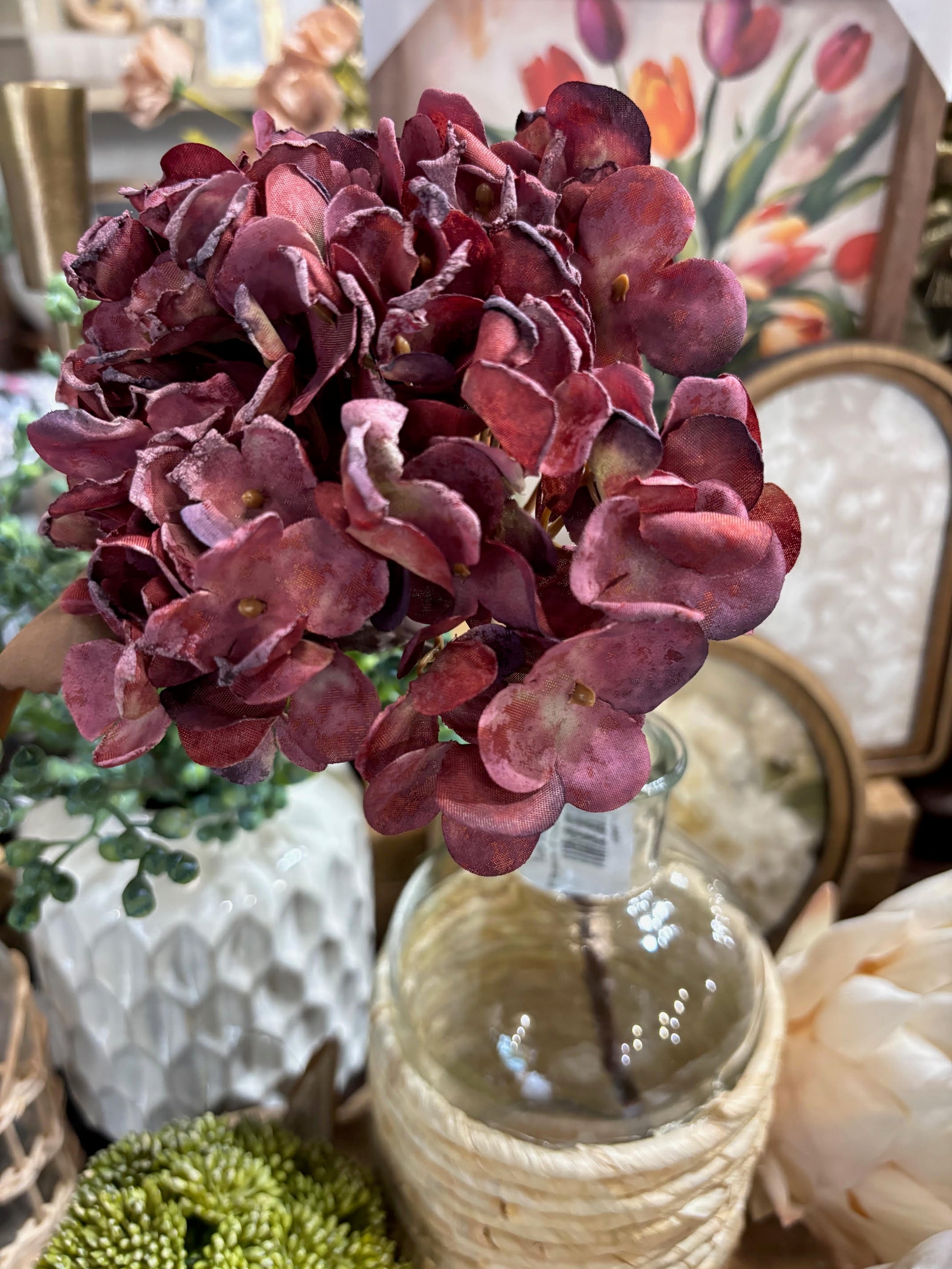 13" Dried look hydrangea pick