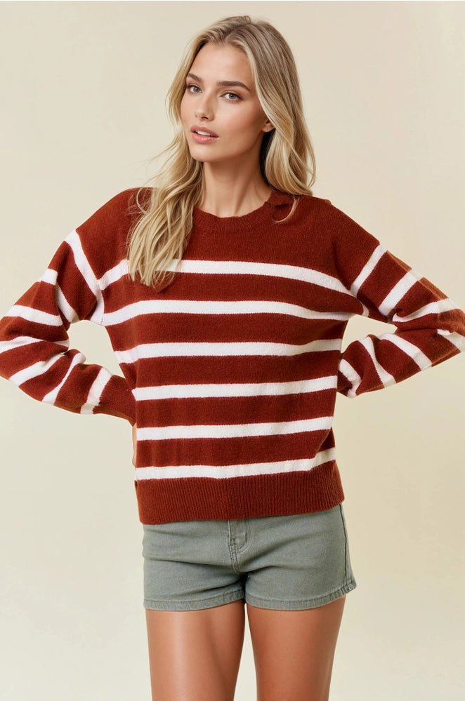 Long Sleeve Crewneck Striped Knit Top