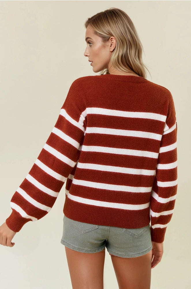 Long Sleeve Crewneck Striped Knit Top