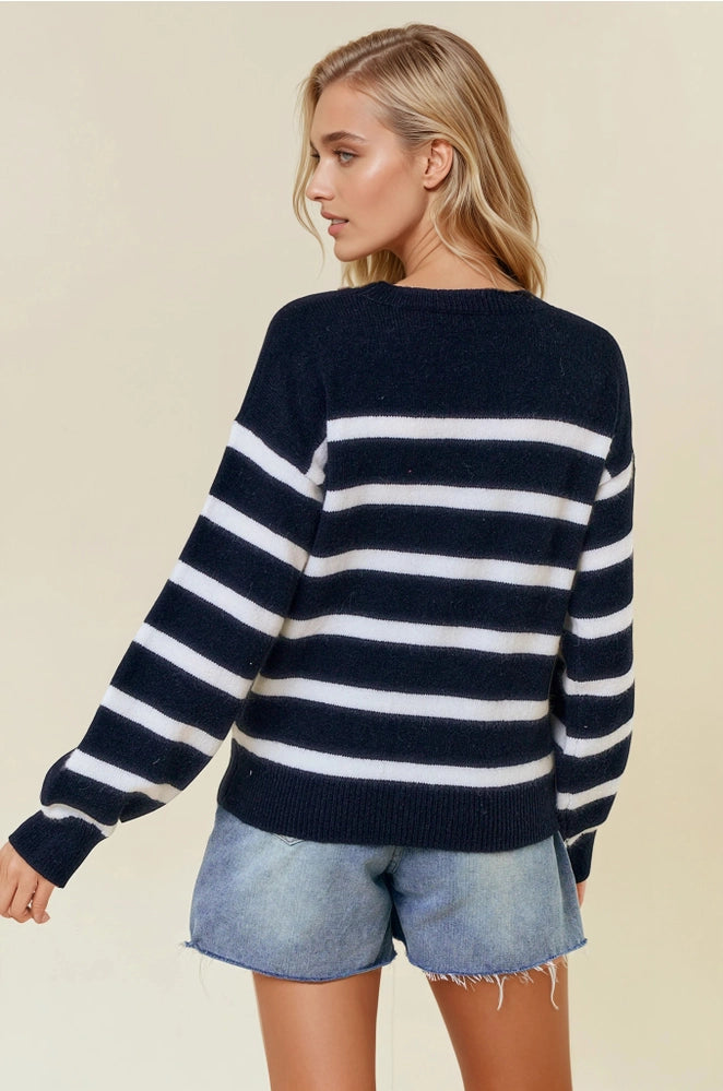 Long Sleeve Crewneck Striped Knit Top