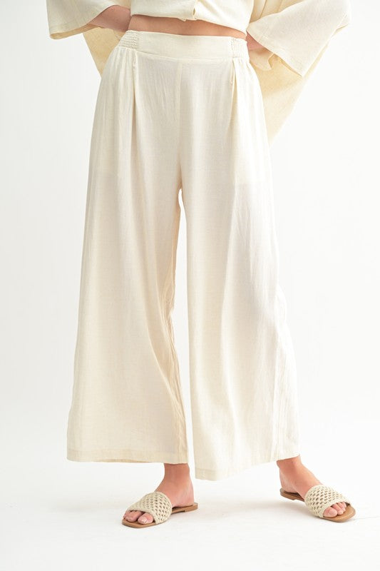 Smocked waist linen pant