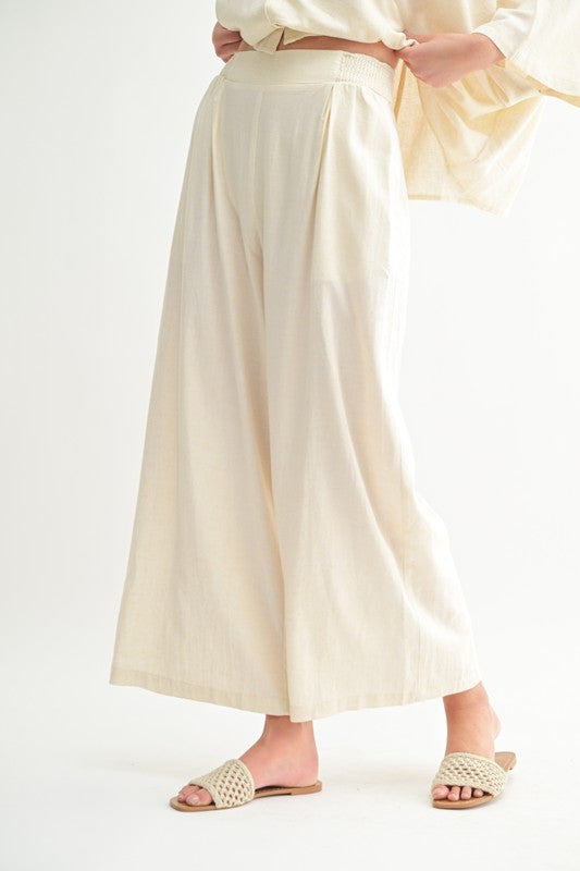 Smocked waist linen pant