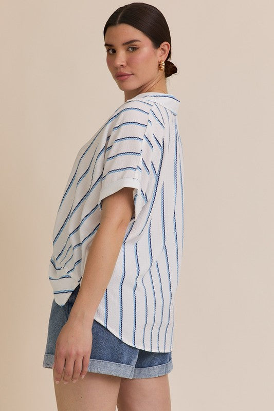 Curvy Button down twist waist short sleeve top