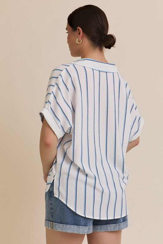 Curvy Button down twist waist short sleeve top