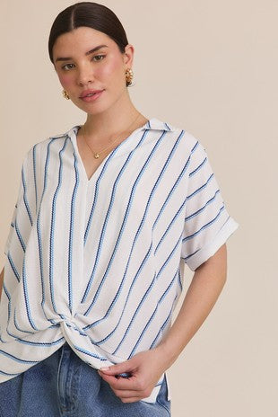 Curvy Button down twist waist short sleeve top
