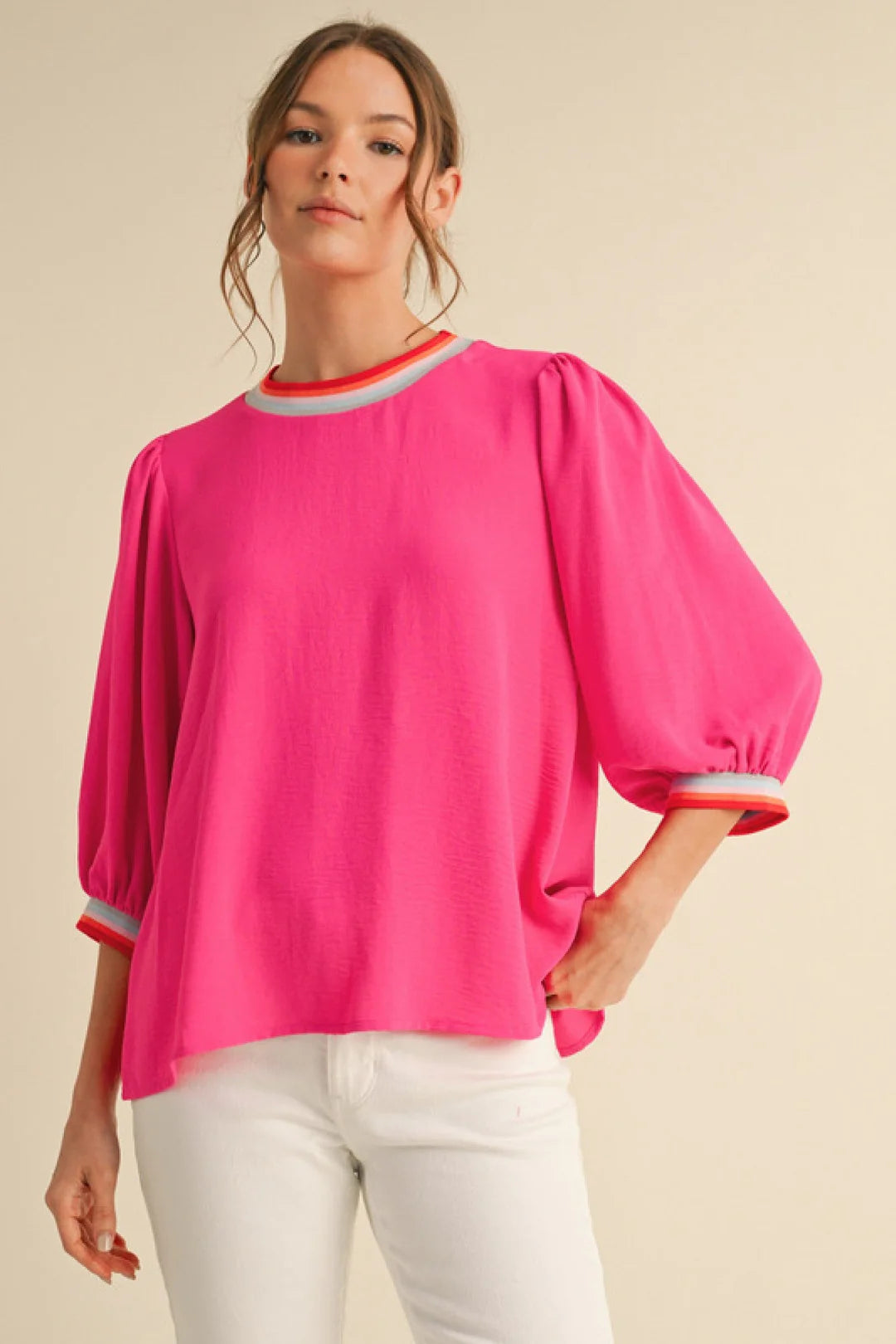 Curvy Pink ribbon collar top