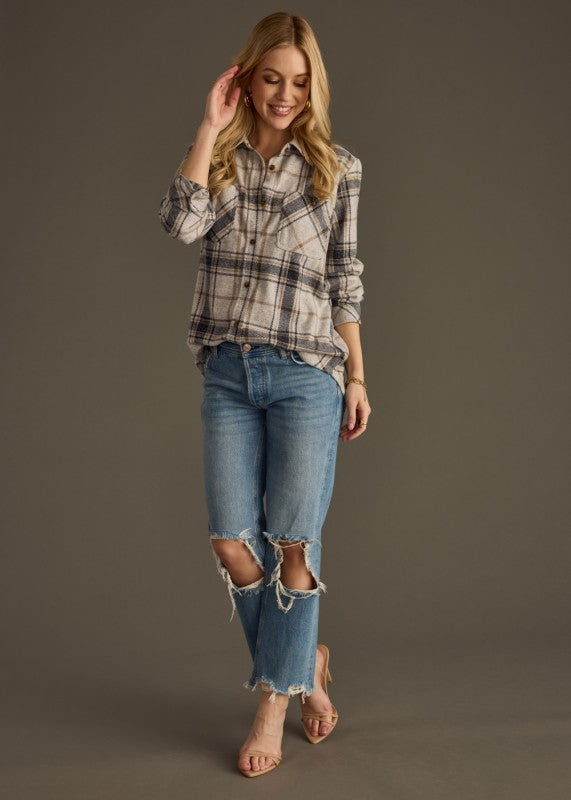 Plaid button up flannel shirt