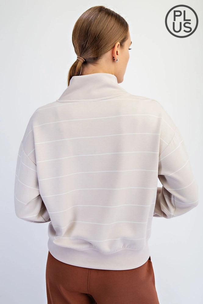 CURVY MODAL SCUBA STRIPE V-NECK JACKET