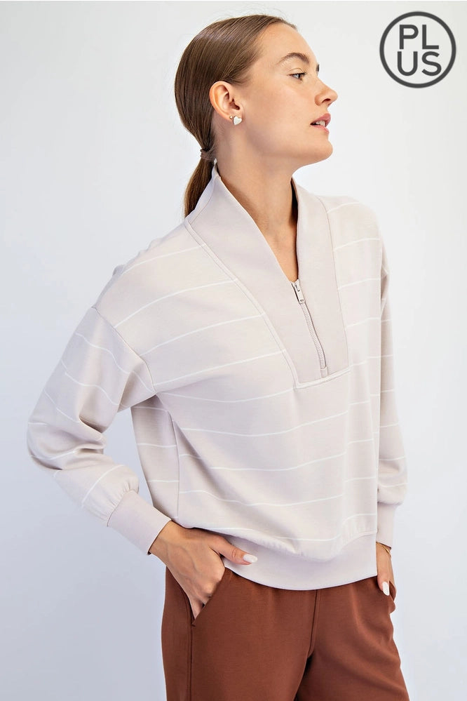 CURVY MODAL SCUBA STRIPE V-NECK JACKET