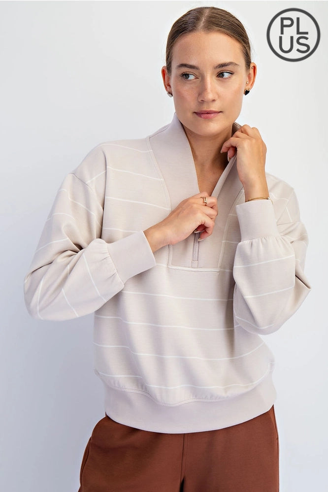 CURVY MODAL SCUBA STRIPE V-NECK JACKET