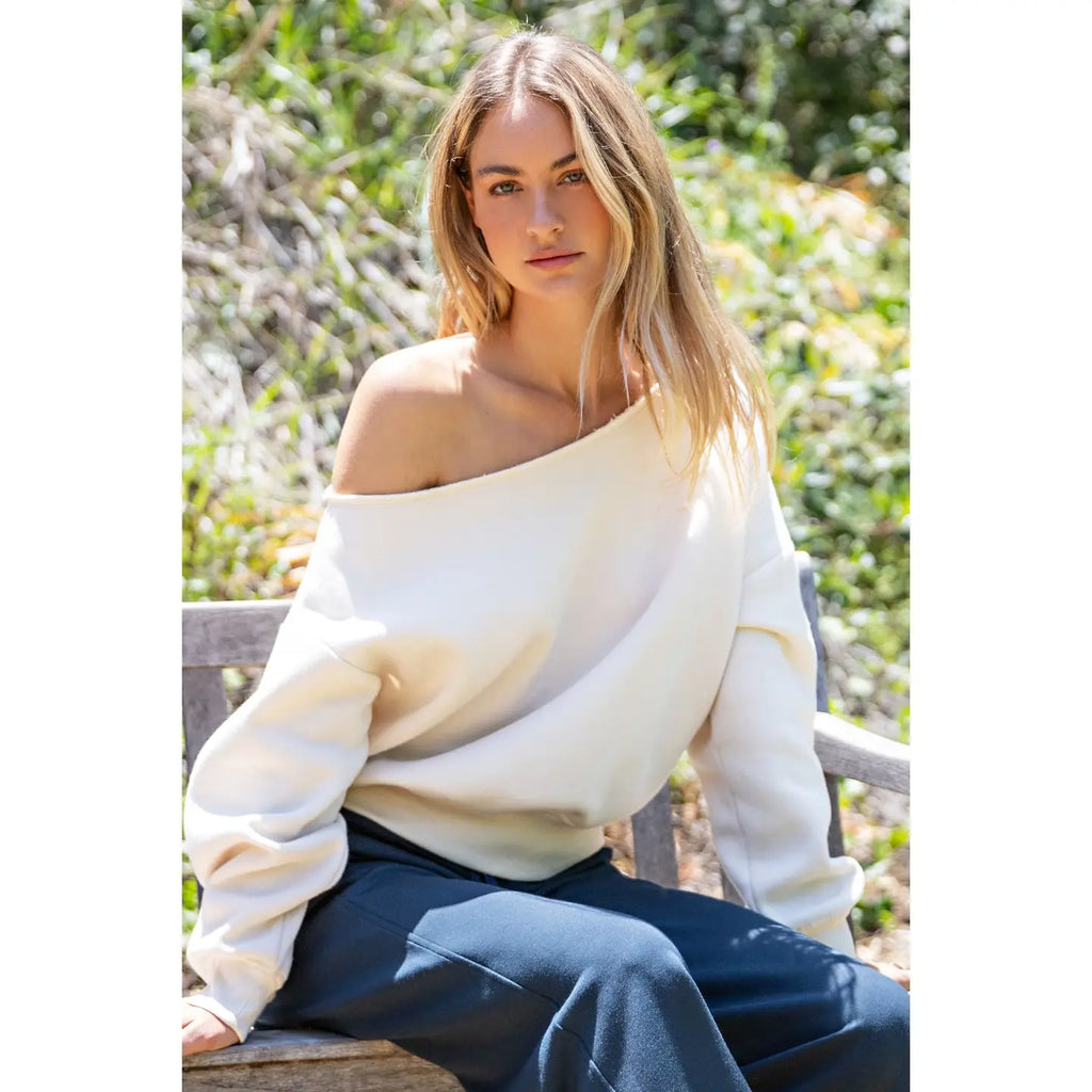 Curvy French Terry Fleece Off Shoulder Top