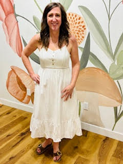 V-neck cotton midi dress w pintuck detail