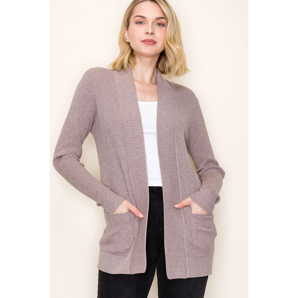 Open front Long Sleeve Waffle Cardigan
